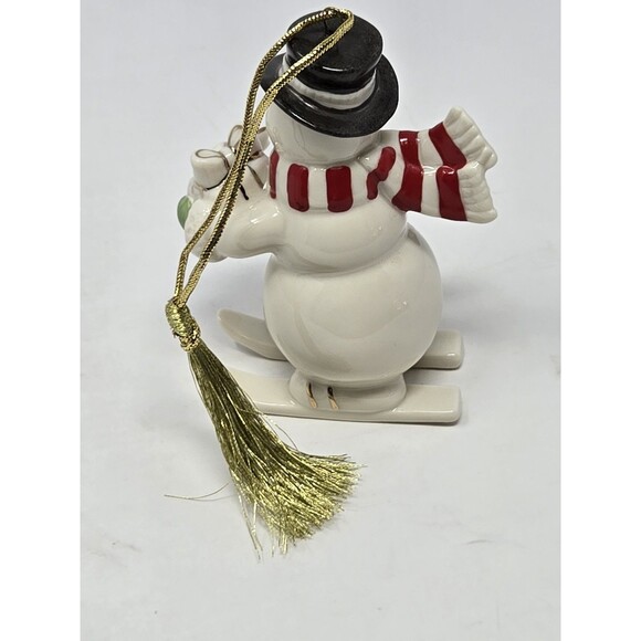LENOX CHRISTMAS ORNAMENT BUNDLE 2 SNOWMAN DRUM & SKIS PORCELAIN FESTIVE WINTER - Picture 7 of 8